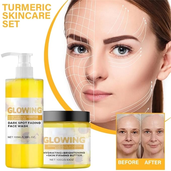 Turmeric Glow Combo Skincare Set, Turmeric Glow Face Wash Combo Set Include Glow Turmeric Face Scrub, Turmeric Facial Cleanser, Turmeric Face Cream, Moisturizer Skincare Sets for Women Men, 3PCS-VivaGrace Women