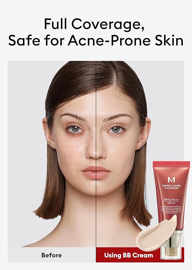 MISSHA M Perfect Cover BB Cream No.21 Light Beige - Light with Cool Undertone SPF 42 PA +++1.69 Fl Oz - Tinted Moisturizer for face with SPF-VivaGrace Women