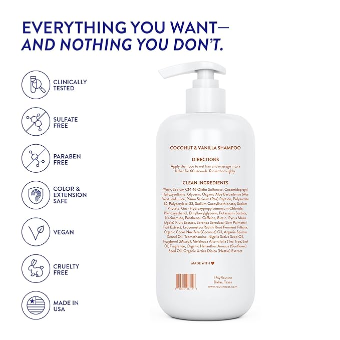 Routine Wellness Anti-Thinning Shampoo for Thinning Hair - Biotin DHT Blocker Women & Men - Color Safe Shampoo for Hair Loss & Healthy Hair - Coconut & Vanilla - 14oz-VivaGrace Women