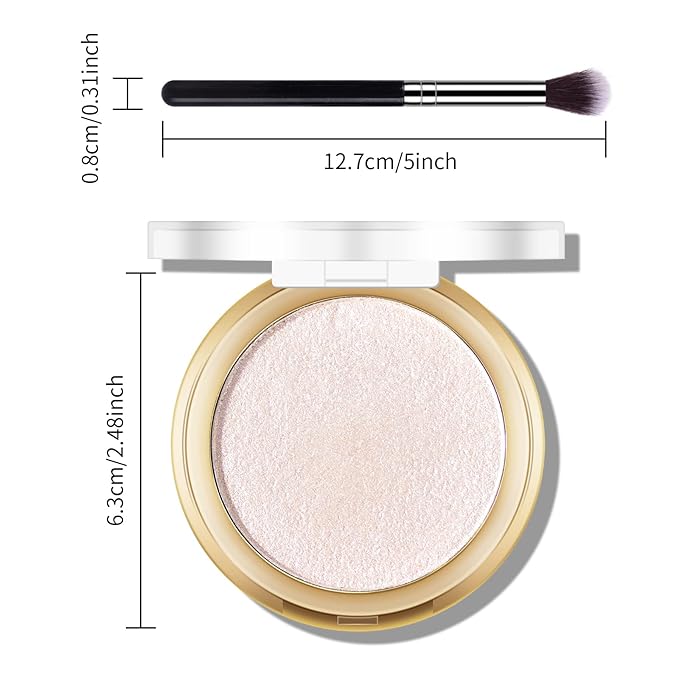 Baked Highlighter Powder Palette, Makeup Highlighter Powder Palette Sheer Shimmering Finish Face Highlighters Makeup Iluminadores de Maquillaje #01 Moonlight White-VivaGrace Women