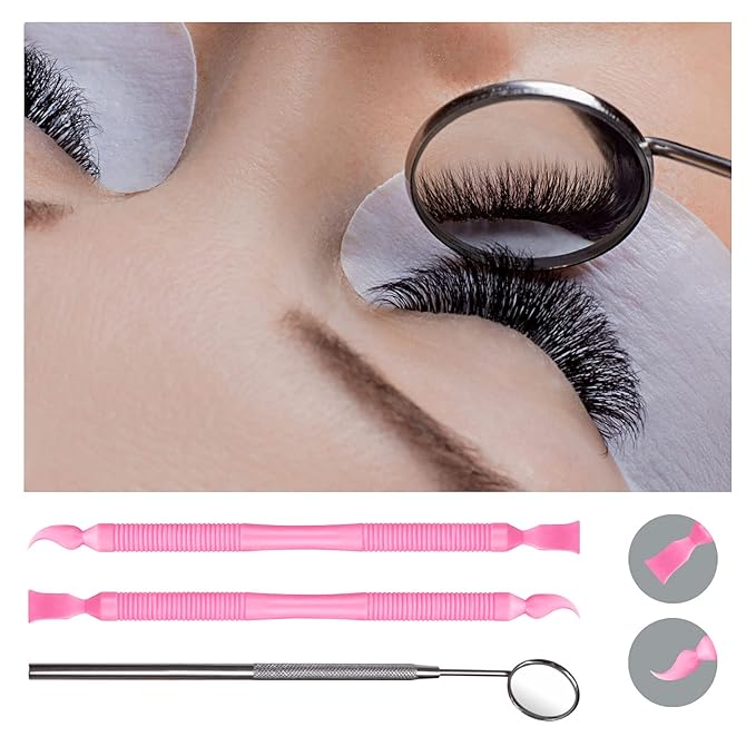 Libeauty Pink Eyelash Lift Tool, Lash Extension Supplies Metal Makeup Mirror, Lash Lifting Applicator Brush Needle for Salon or Home Use-VivaGrace Women