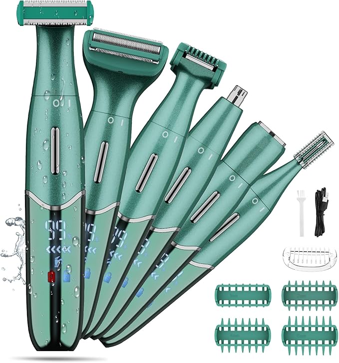 Electric Razor for Women,6 in 1 Women's Bikini Trimmer Shaver for Women & Men Pubic Hair, Private Area, Legs, Eyebrow,Face, Nose, Eyebrow, Body Hair Removal IPX5 Waterproof Wet & Dry-VivaGrace Women