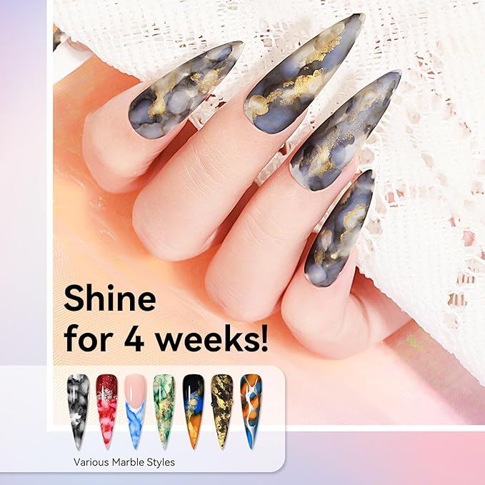 MIZHSE Glitter Marble Nail Polish Set, 8 Colors Marble Ink for Nails Blooming Gel Nail Polish Watercolor Ink Polish for Nails Design Home DIY