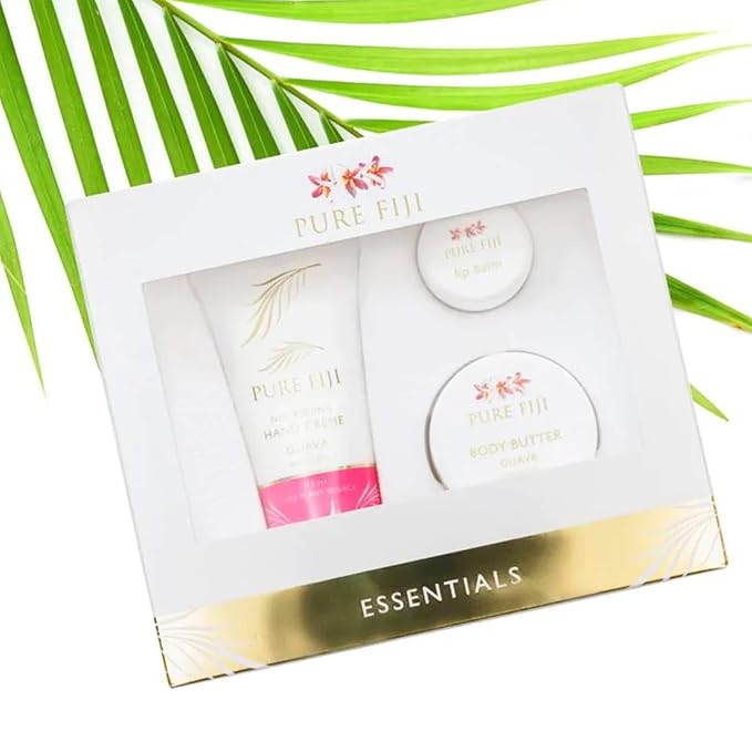 Pure Fiji Essentails Gift Set for Skin Care Hydrating Skincare Set Include - Lip Balm (0,16 Fl. Oz), Body Butter (0.50 Fl. Oz), Hand Crème(1.18 Fl. OZ) Daily Moisturizer Set - Guava-VivaGrace Women