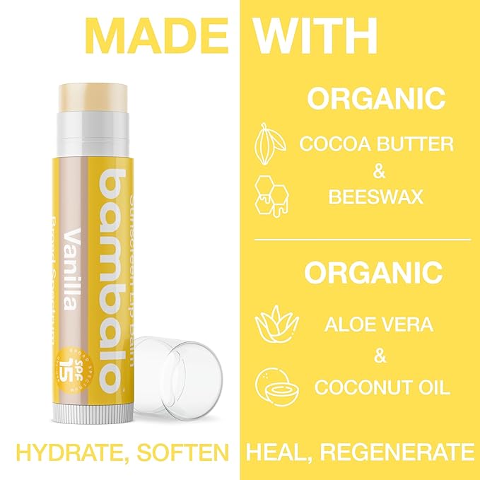 4-Pack Vanilla SPF 15 Lip Balm - Organic Ingredients, Broad Spectrum UVA/UVB Protection - Hydrating & Moisturizing, USA Made-VivaGrace Women