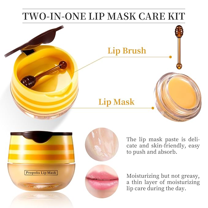 4 PCS Bee Honey Lip Balm Honey Pot, Strawberry & Bee Honey Lip Mask, Reduces Lip Lines, Hydrate & Moisturizing Lip Skin Care, Prevention Dry Cracked Lips, Bee Honey Lip Balm for Lip Repair Treatment-VivaGrace Women