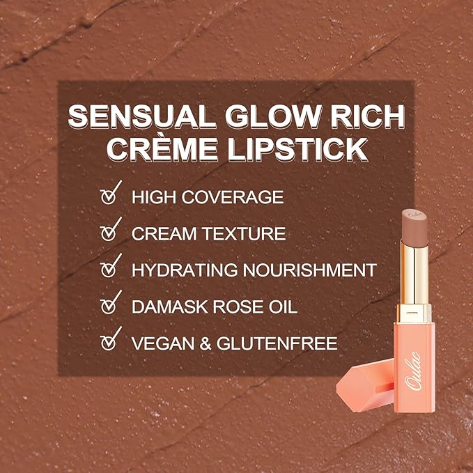 Oulac Color Rich Satin Lipstick - Light Brown Full Coverage Lip Color, Creamy Silky-Smooth, Moisturizing, Satin Matte Finish, Infused With Shea Butter, Vegan & Clean Beauty, 4g, SG10 Bailey-VivaGrace Women