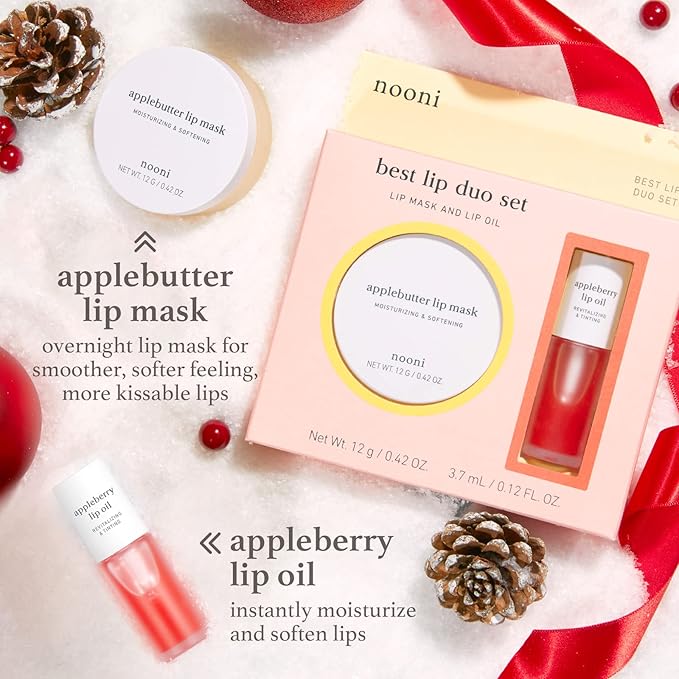 NOONI Best Lip Duo | Applebutter Lip Mask and Appleberry Lip Oil Value Set | with Shea Butter, Apple Seed Oil and Vitamins, Overnight Lip Mask, Hydrating Lip Balm, Korean Lip Butter, Moisturizing-VivaGrace Women