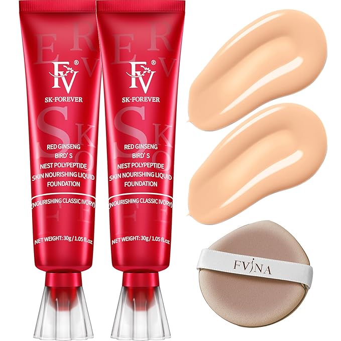 FV 2 Pack Hydrating Liquid Foundation Makeup, Waterproof & Lightweight, Natural Finish with Medium Coverage, Ideal for Dry and Normal Skin (Nourishing Classic Ivory)-VivaGrace Women
