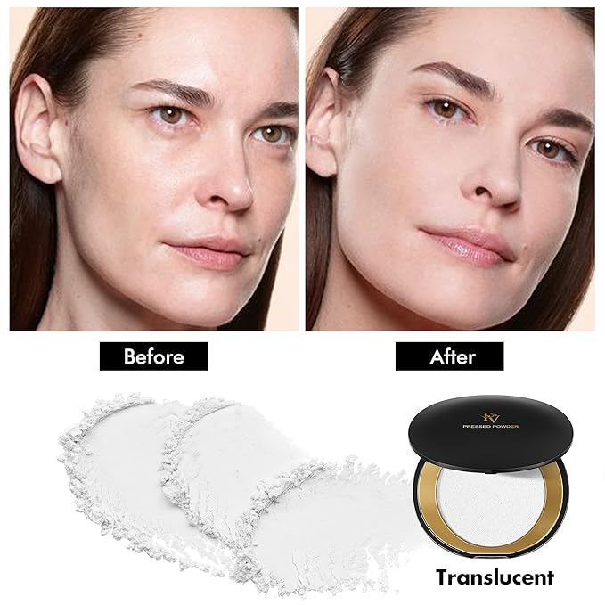 FV Talc-Free Medium Coverage Pressed Powder, Long-Lasting, Oil Control Matte Finish, Translucent Foundation Powder for Light, Medium & Tan Skin Tones, 0.28 Oz, Translucent-VivaGrace Women