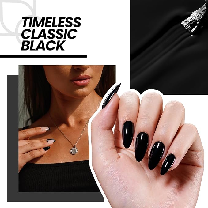 Beetles Black Gel Nail Polish Kit with U V Light, 5 Pcs Gel Polish Kit with Base & Top Coat and Nail File for Beginners Soak Off Black DIY Art Set Manicure Gifts for Women Teen Girls