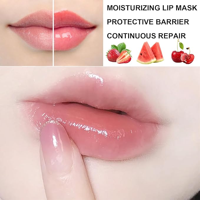 3Pcs Lip Balm Honey Pot with Stick, Honey Strawberry Apple Moisturizing and Hydrating Sleeping Lip Mask, Day and Night Repair and Care, Improve Lip Color, Reduce Lip Lines (SET C)-VivaGrace Women