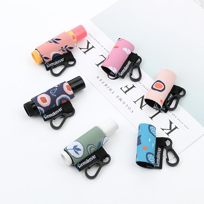 6 Pack Compact Clip-On Chapstick Holder Premium Release Clip Neoprene Sleeve Lip Balm with Clip Fits Most Standard Lip Balm (Colored Whale)-VivaGrace Women