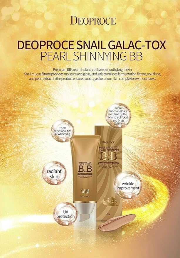 Deoproce Pearl Shining BB Cream Snail Galac SPF50+/PA+++ Face Moisturizer Skin Tone Correction Blemish Covering UVA/UVB Block reduction Korean Makeup Anti Wrinkle (#21 Natural Beige)-VivaGrace Women
