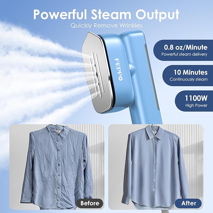 FEPPO Travel Steamer for Clothes, 110-240V Dual Voltage Portable Mini Steamer & Iron 2in1, 1100W Powerful Garment Steamer, Fast Heat Up, Travel Size, HD Display, for Home & Global & Europe Travel-VivaGrace Women