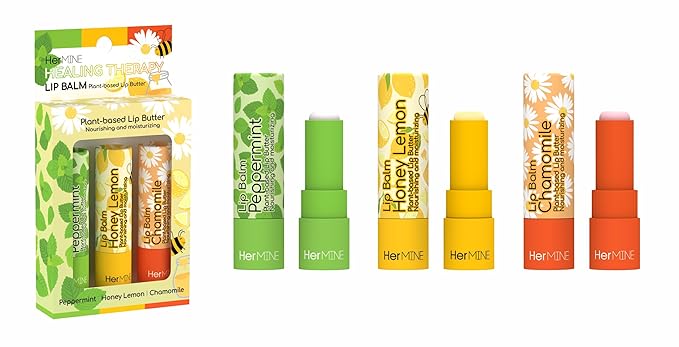 HerMINE Lip Balm Plant-based Lip Butter 3 Pack Nourishing Moisturizing LipBalm LipButter Long Lasting Delicious Flavors Intense Hydration-VivaGrace Women
