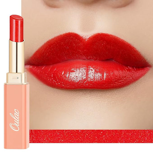 Oulac Moisture Shine Red Lipstick for Women, 2 in 1 Shimmer Lipstick & Lip Balm, Hydrated Juicy and Glossy Lip Color for Dry, Cracked and Chapped Lips, Vegan 2.2g/0.07oz (S06)-VivaGrace Women