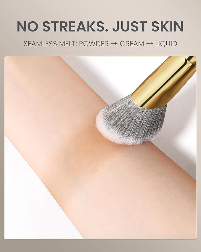 Desert Oak Series SlopeBlur Stipple Brush - Angled Nylon Bristles for Seamless Cream/Liquid/Powder Blending, Contour & Blush Application, Bubinga Handle (CM 192)-VivaGrace Women