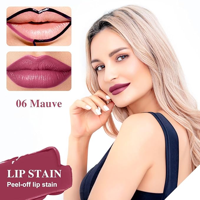 Lip Stain - Lip Stain Peel Off Long-Lasting with Matte Finish Waterproof & Transfer-Proof, Lip Liner Moisturizing & Nourishing Non-Stick Cup Highly Pigmented Color Lip Tint (06 Mauve)-VivaGrace Women