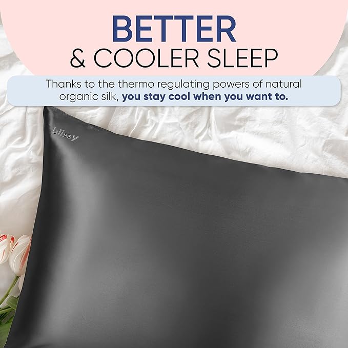 Blissy Silk Pillowcase - 100% Pure Mulberry Silk - 22 Momme 6A High-Grade Fibers - Silk Pillow Cover for Hair & Skin - Regular, Queen & King (Gray, Queen)-VivaGrace Women