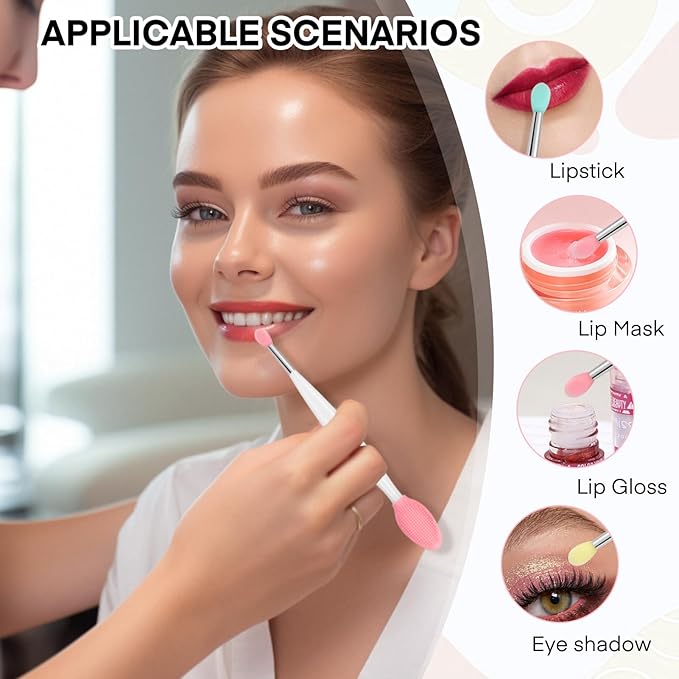 Unaone Lip Scrub Brush - 3 PCS Dual-ended Lip Scrubber Exfoliator and Silicone Lip Brush, 2-in-1 Silicone Lip Scrub Tool Lip Mask Applicator, Gentle Exfoliator & Applicator for Soft-VivaGrace Women