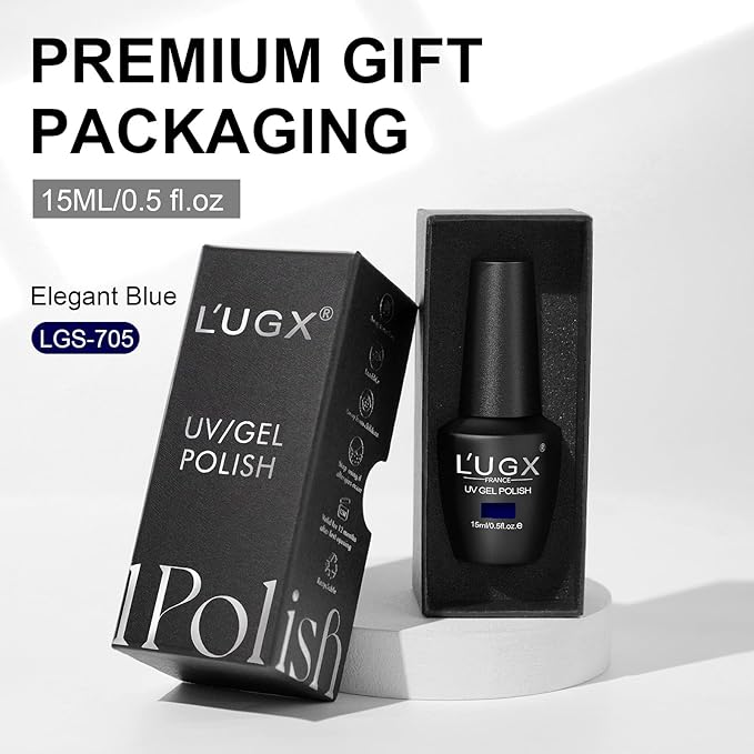 L'UGX Dark Blue Gel Nail Polish - Navy Color, 15ML, Long Lasting UV Gel, DIY Manicure & Pedicure, Salon Holiday Gifts for Women LGS-705