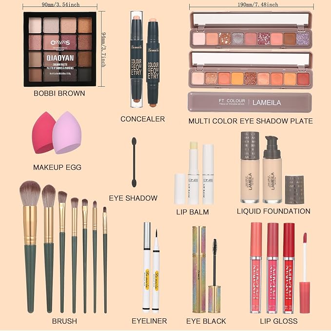 All in One Makeup Kit for Women Eyeshadow Eyeliner lipgloss, Lipstick Makeup brushes Mascara Eyebrow pencil Concealer Face Powder Primer Make Up Gift Set for Women, Teens-VivaGrace Women