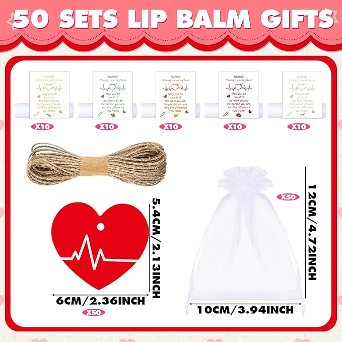 50 Sets Nurse Lip Balm Gifts Bulk Moisturizing Nurse Lip Balm with 50 Organza Drawstring Gift Bags 50 Tags Nurse Day Nurse Week Nurse Student Graduate Appreciate Gifts Bulk(Nurse)-VivaGrace Women