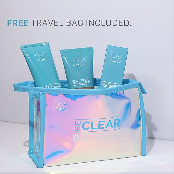 Hey Honey Skincare Be Clear 3-Step Acne Clearing Kit |Clear Face Wash, Deep Pores Cleansing, Overnight Treatment | with Propolis & Honey | Clear Blemish Skin Purifying Formulas | 3-Piece Kit-VivaGrace Women