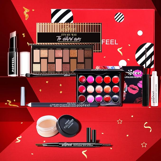 All in One Makeup Kit for Women Full Kit, Kit de Maquillaje para Mujer Included 16 Colors Eyeshadow Palette, Brushes, Mascara, Eyeliner, Lipstick Palette, Contour Stick-VivaGrace Women