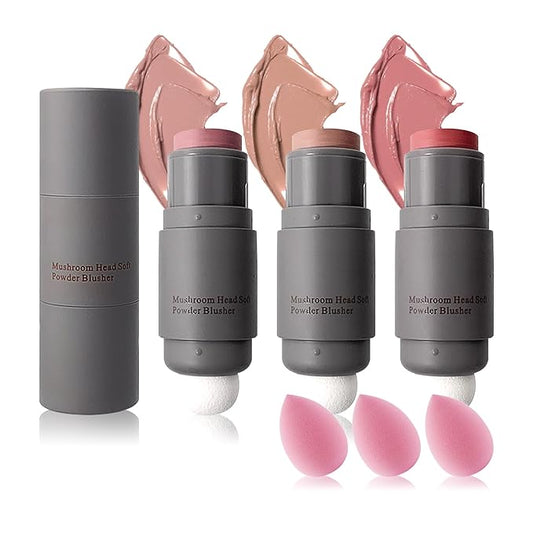 3PCS Blush Stick for Cheeks,Multi-use Solid Matte Makeup Stick Blush Cream for Cheek Eyes and Lips Tint,Moisturizing Tinted Cream Blush,Natural Blendable Cheek Blusher with 3 Makeup Sponges A3-VivaGrace Women