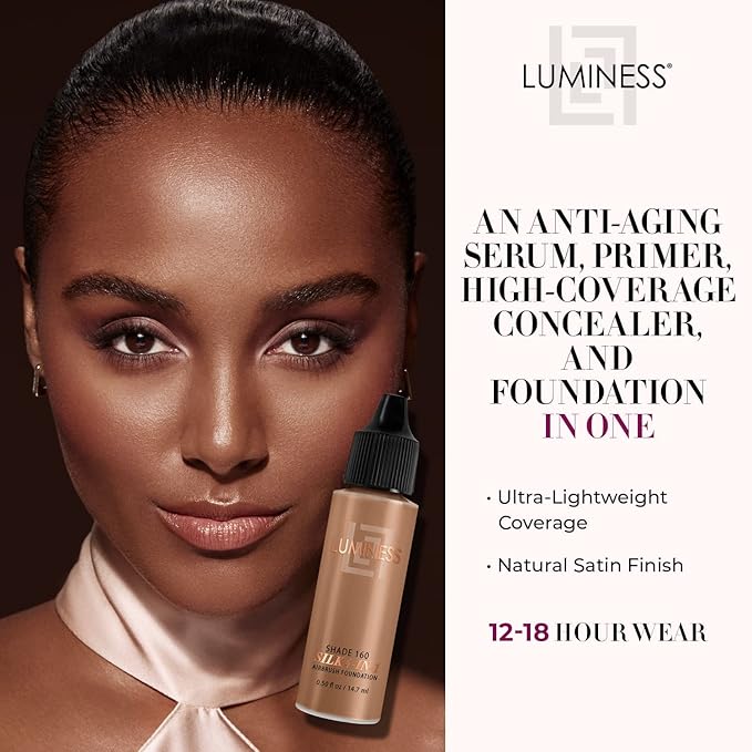 Luminess Air Silk 4-In-1 Airbrush Foundation- Foundation, Shade 160 (.5 Fl Oz) - Sheer to Medium Coverage - Anti-Aging Formula Hydrates and Moisturizes - Professional Makeup Kit for Cordless Air Brush-VivaGrace Women