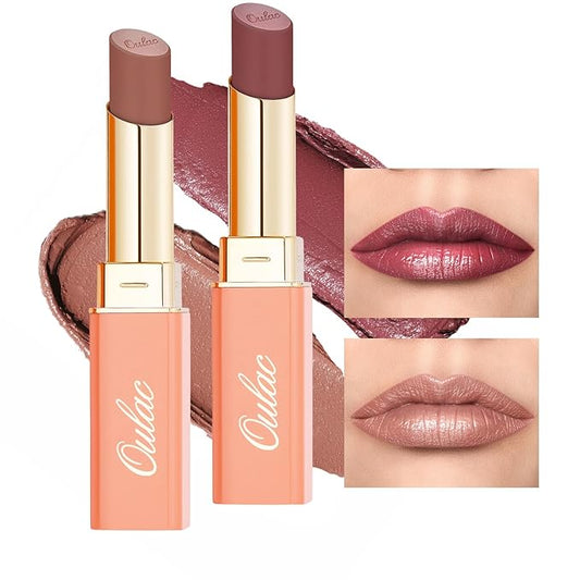 Oulac Satin Lipsticks for Women Set - Matte Lipstick, Full Coverage Lip Color, Satin Matte Finish, Cream Texture, Hydrating, Infused with Hyaluronic Acid, 4g*2 SG04+SG08-VivaGrace Women