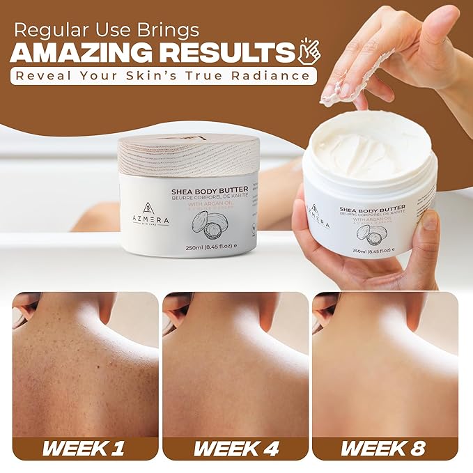 AZMERA Handcrafted Whipped Shea Body Butter – Unscented Moisturizer for Dry, Sensitive Skin with Argan Oil & Vitamin E – Vegan, Non-Greasy Whipped Body Butter for Women & Men – 8.82 oz-VivaGrace Women