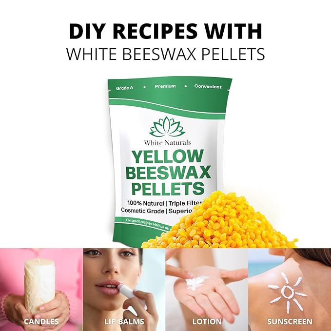 Yellow Beeswax Pellets 8oz, Pure, Natural, Cosmetic Grade, Bees Wax Pastilles, Triple Filtered, Great For DIY Lip Balms, Lotions, Candles By White Naturals-VivaGrace Women