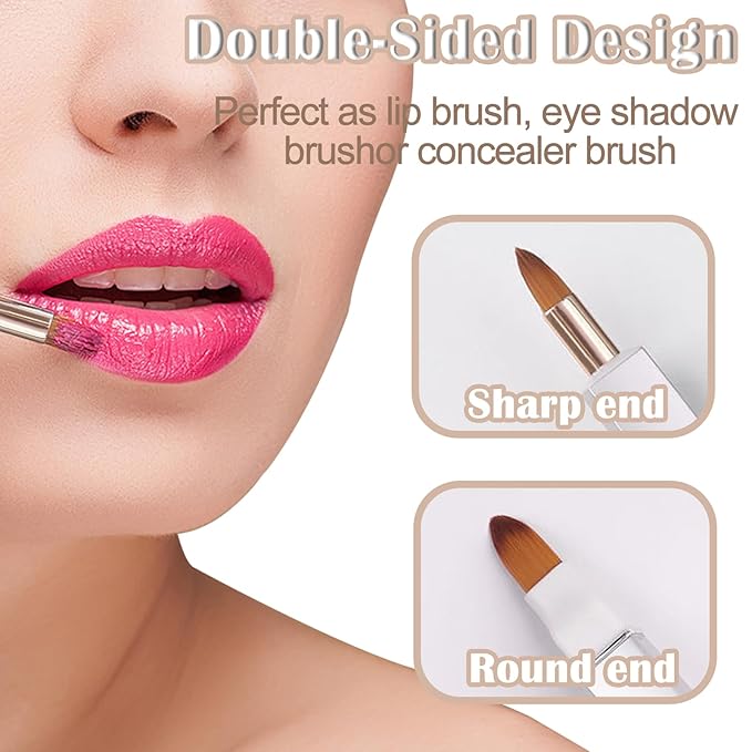 3 Pack Lip Brush for Lipstick Makeup Brushes Double-Ended Retractable Lip Brush with Cap Dustproof for Lipstick Gloss Creams Portable with Cap(Black + Gold + Silver)-VivaGrace Women