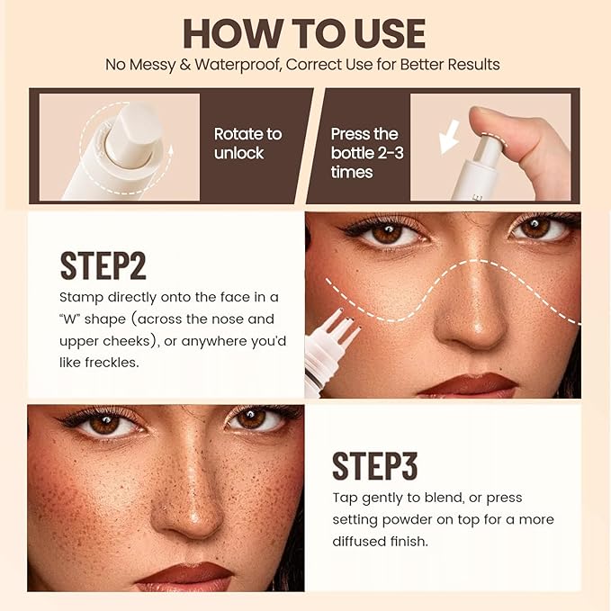 Freckle Stamp Pen, Fake Freckle Stamp Makeup Tool, Faux Freckle Stamp with Quick Dry 5-Point Multi-Prong Soft Tip, Waterproof & Long Lasting Lifelike Sunkissed Face Freckle Makeup (1# Light)-VivaGrace Women