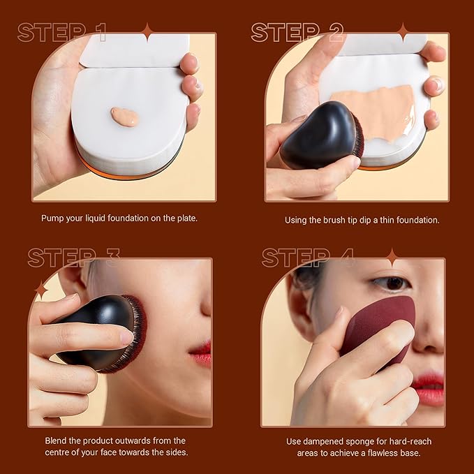Jessup Foundation Brush with Makeup Sponge, Black Makeup Brush Flat Top Kabuki Brush for Liquid Blending Stippling, T881-VivaGrace Women
