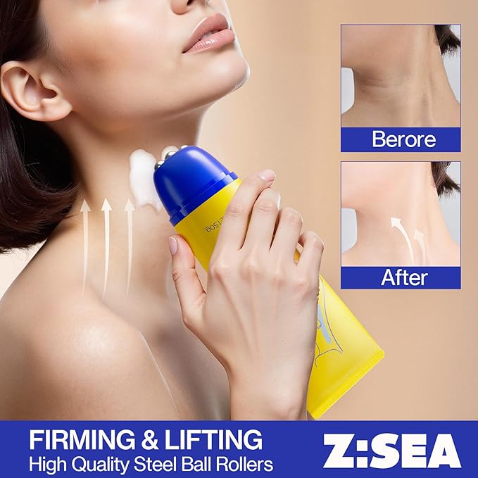 Z:SEA Neck Firming Cream with Roller - Anti-Aging Treatment, Hydrating & Tightening with Collagen, Vitamin C, Hyaluronic Acid, Reduces Wrinkles, Lifts & Firms Skin for Youthful Look, 5.29 fl oz-VivaGrace Women