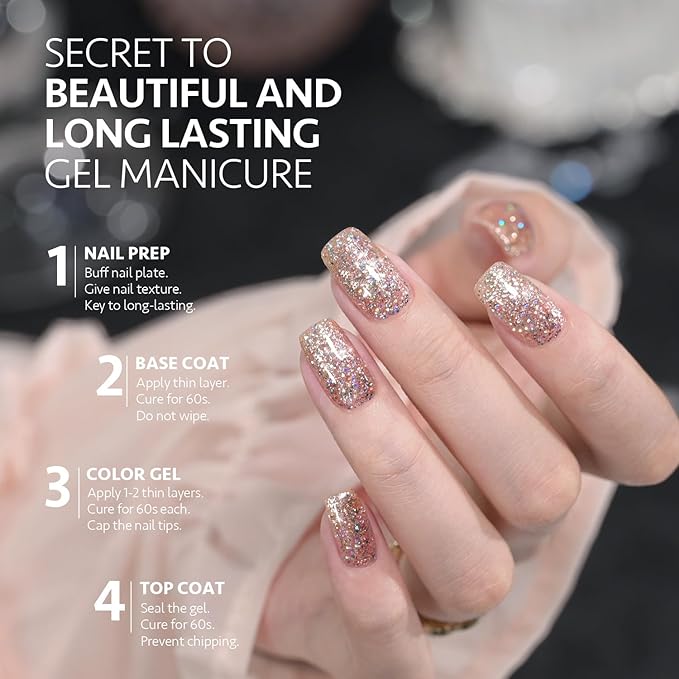 GAOY Sparkly Gel Polish, 16ml Champagne, Diamond Shiny UV Gel for Nail Art, Soak Off Nail Polish Home DIY, 2349 Gilded Bubbles