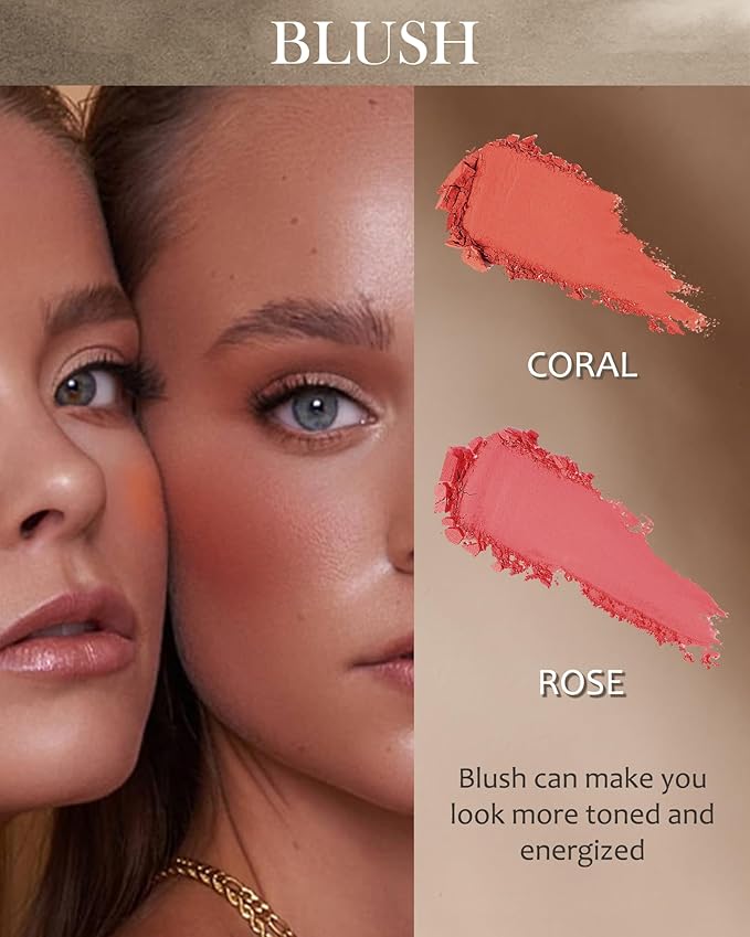 Face Matte Blush Powder Palette-2Colors Buildable Facial Cheek Blusher Pressed Powder Light Luxury Blush Contour Palette for Face,Longlasting Makeup Palette,Valentine's Day Gift Set for Women Girl-03-VivaGrace Women