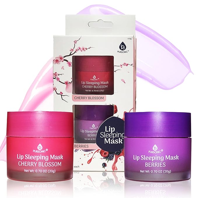 PURSONIC Lip Mask Overnight for Ultimate Lip Care - Hydrating Lip Moisturizer for Plump Lips Infused with Double Flavor Cherry Blossom and Berries - 2 Packs-VivaGrace Women