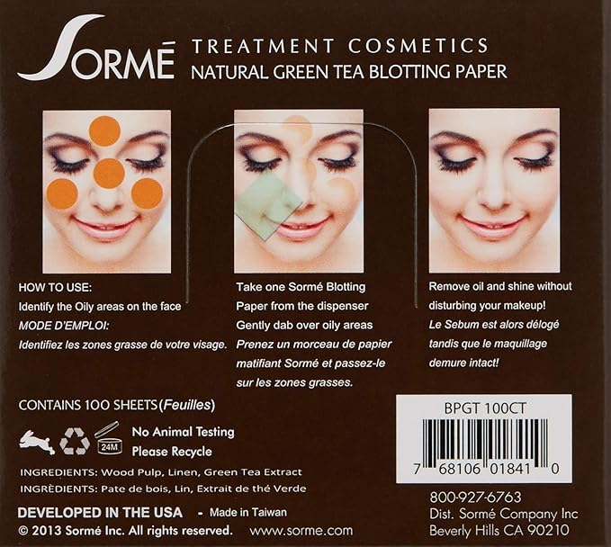 Sorme' Treatment Cosmetics Blotting Paper, Green Tea, 0.5 oz.-VivaGrace Women