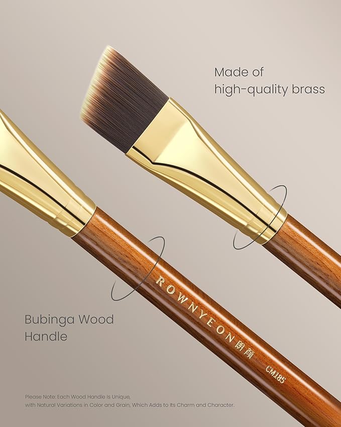 Desert Oak Series Angled Foundation Brush - 20mm Thin Contour Head for Cream/Stick Foundation, Precision Buffing & Detailing, Bubinga Handle & Brass Ferrule (CM 185)-VivaGrace Women
