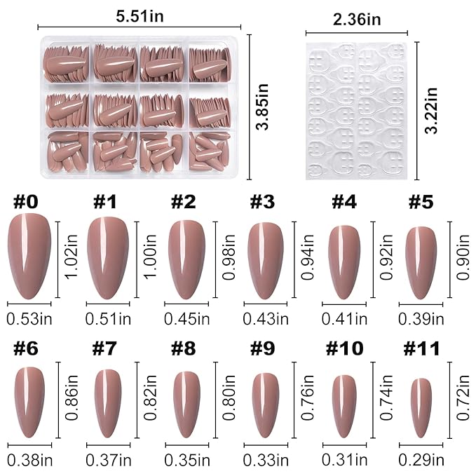 LoveOurHome 240pc Almond Press on Nails Medium Fake Nail Tips Brown Acrylic Nails Press ons Nail Almond Short Stiletto False Nail French Artificial Fingernail & Adhesive Tabs Glue for Women Girls