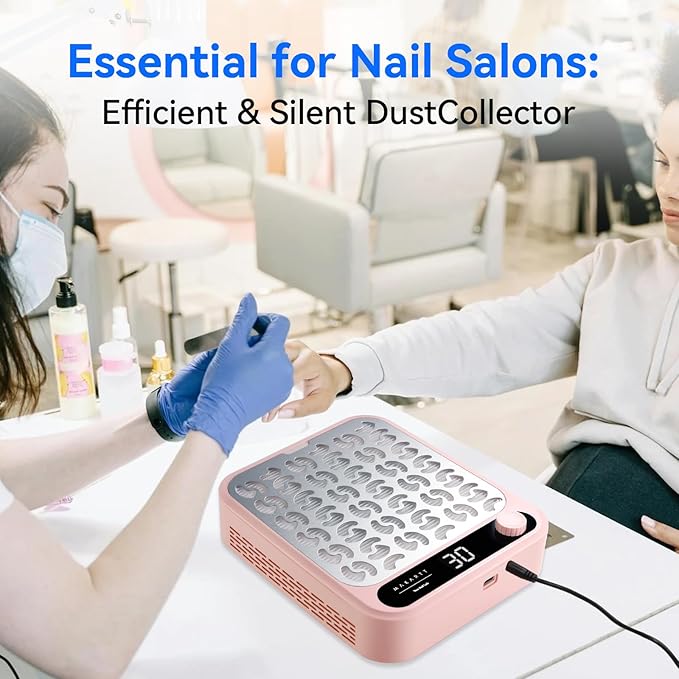 Makartt Nail Dust Collector - Professional Powerful Suction Larina Vacuum Fan Dust Cleaner with LED Display, Adjustable Speed, Reusable Filter for Acrylic Nails Polishing Manicure Salon Home Pink-VivaGrace Women
