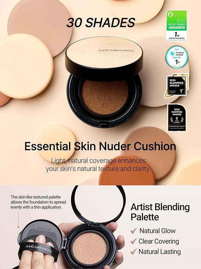 JUNG SAEM MOOL Essential Skin Nuder Cushion 19C Pink Light 0.49 Fl Oz, No Refill, Natural Radiant Finish Cushion Foundation with Buildable Coverage, Lightweight Texture, Korean Foundation Makeup-VivaGrace Women