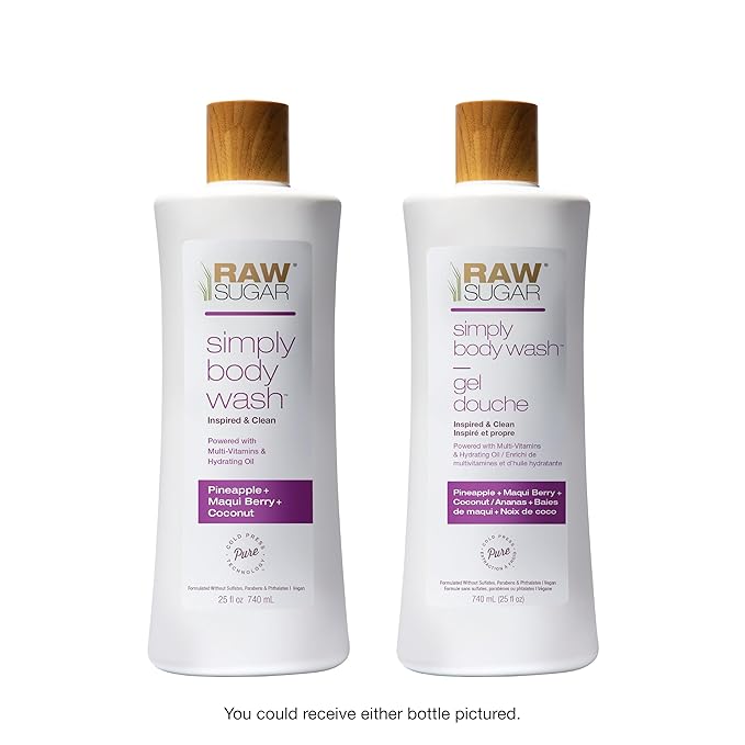 RAW SUGAR Simply Body Wash - Pineapple + Maqui Berry + Coconut, Moisturizing & Brightening Bath & Shower Gel, Sulfate-Free, Paraben-Free & Vegan (Pack of 3)-VivaGrace Women
