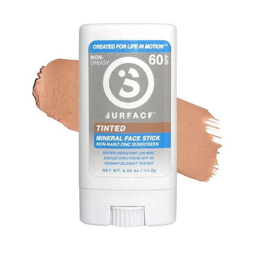 Surface Mineral Sunscreen Face Stick SPF 60, Lightweight Non-Nano Zinc Oxide Formula, Reef Friendly, Broad Spectrum UVA UVB Protection, Water Resistant Sun Care for 80 Minutes, Tinted, 0.5oz-VivaGrace Women