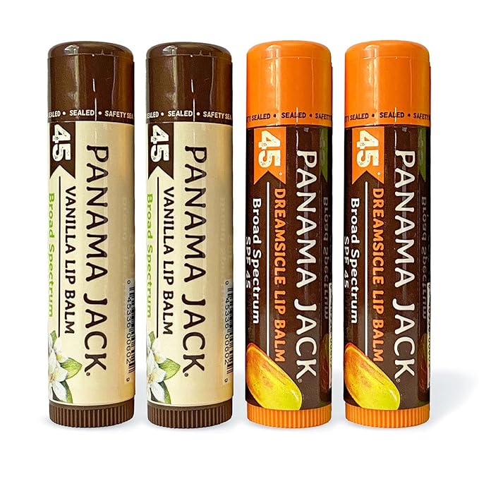 Panama Jack Sunscreen Lip Balm - SPF 45, Flavor Pack, Broad Spectrum UVA-UVB Sunscreen Protection, Prevents & Soothes Dry, Chapped Lips (Dreamsicle/Vanilla)-VivaGrace Women